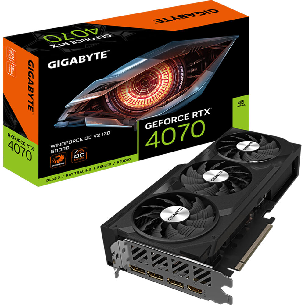 Gigabyte nVidia GeForce RTX 4070 WINDFORCE OC V2 12G GDDR6 Video Card, PCI-E 4.0, 2490MHz Core Clock, 3x DP 1.4a, 1x HDMI 2.1